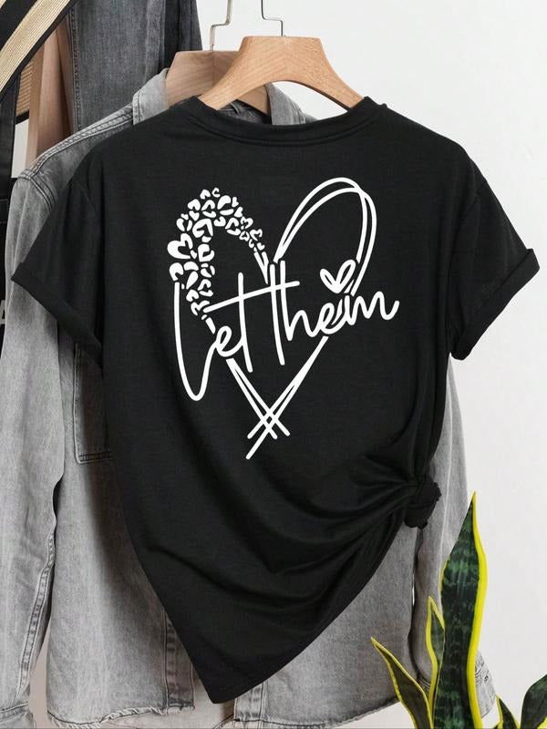 Women'WB shield Heart & Letter Print Round Neck Tee, Casual Fashion Short Sleeve T-shirt for Summer, Women'WB shield Top...