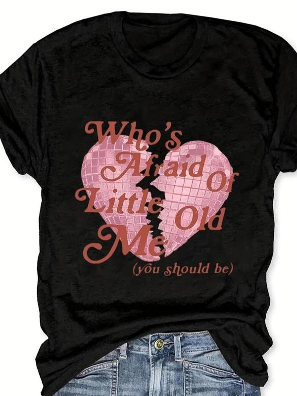 Women'WB shield Heart & Letter Print Round Neck Tee, Casual Short Sleeve Crew Neck T-Shirt for Summer, Fashion Women'WB...