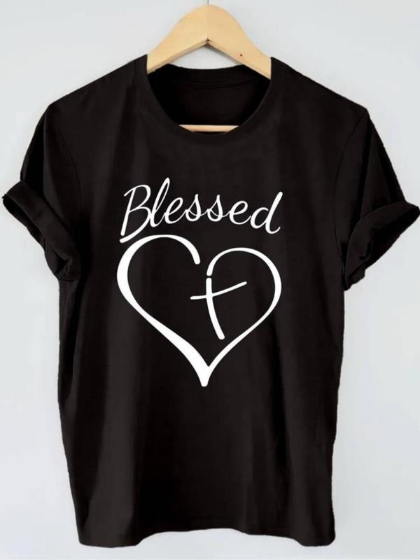 Women'WB shield Heart & Letter Print Round Neck Tee, Casual Short Sleeve Crew Neck T-Shirt for Summer, Fashion Women'WB...