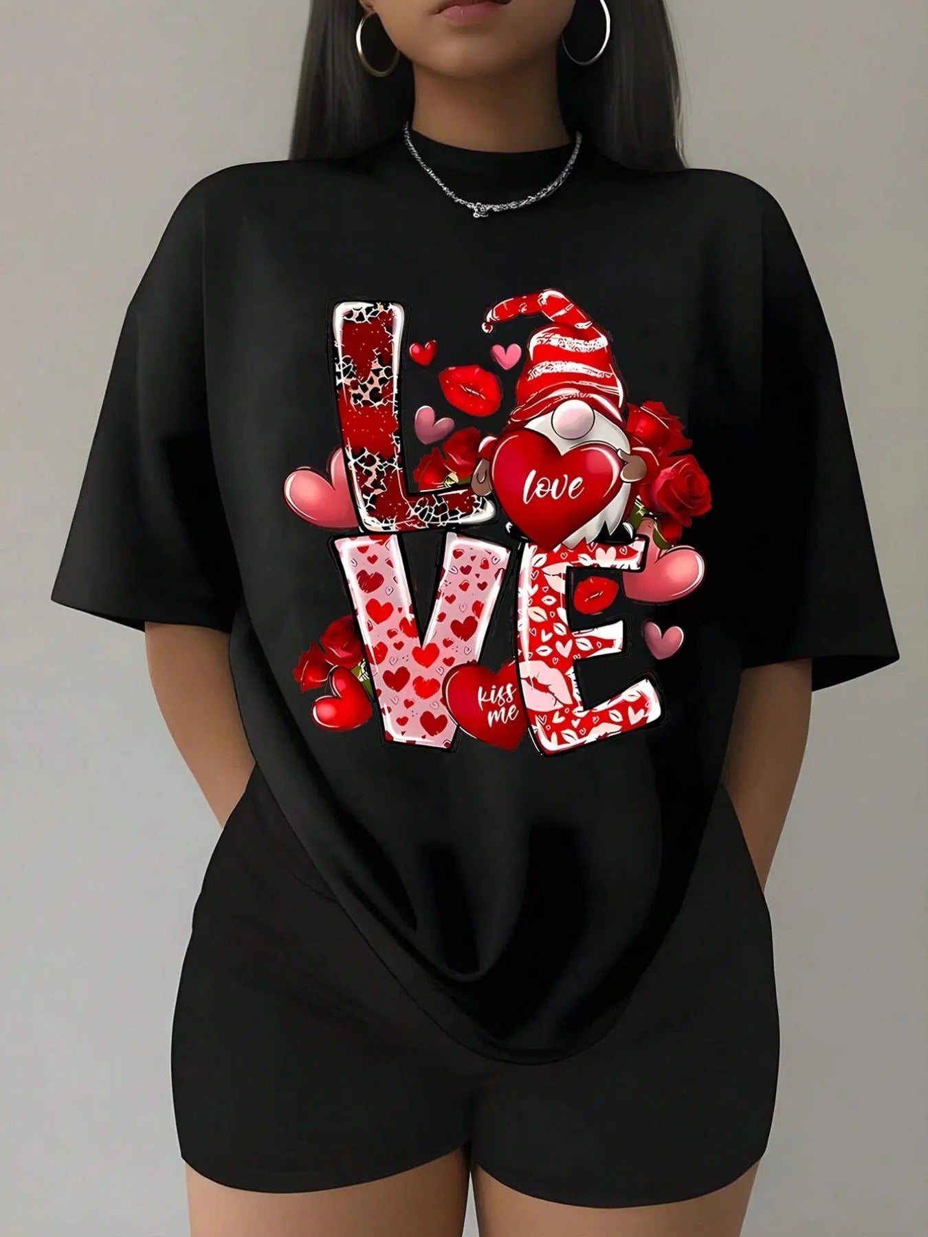 Women'WB shield Heart & Letter Print Round Neck Tee, Casual Short Sleeve Crew Neck T-shirt for Summer, Fashion Women'WB...