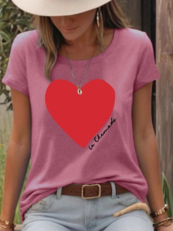 Women'WB shield Heart & Letter Print Round Neck Tee, Casual Short Sleeve Crew Neck T-shirt for Summer, Fashion Women'WB...
