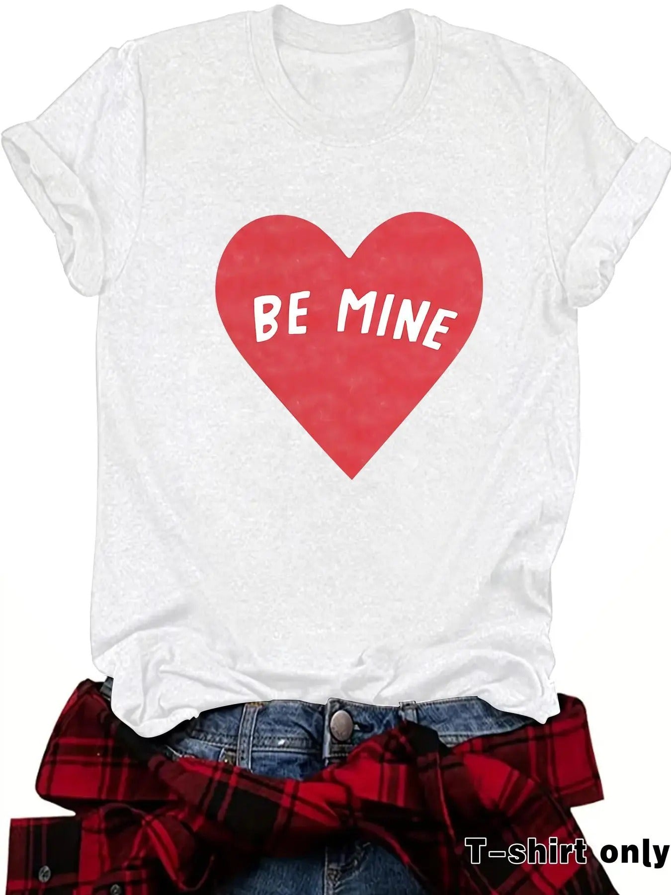 Women'WB shield Heart & Letter Print Round Neck Tee, Casual Short Sleeve Crew Neck T-shirt for Summer, Fashion Women'WB...