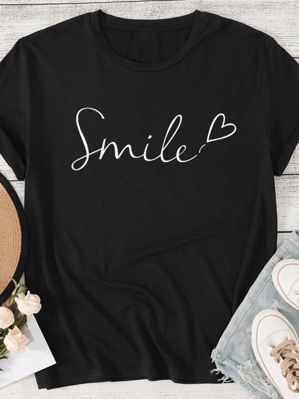 Women'WB shield Heart & Letter Print Round Neck Tee, Casual Short Sleeve Crew Neck T-shirt for Summer, Fashion Women'WB...