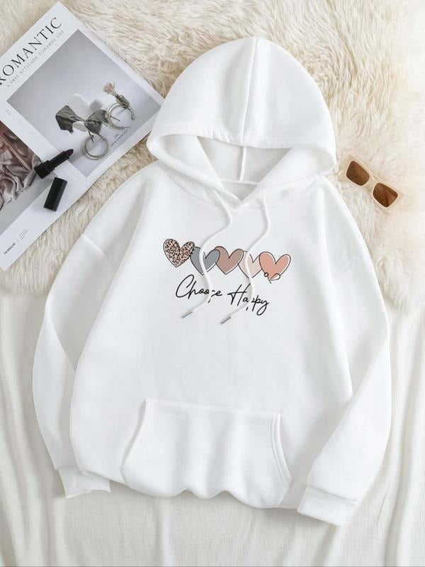 Women'WB shield Heart & Letter Print TNF Lined Hoodie, Fashion Casual Drawstring Pocket Hooded Sweatshirt for Daily...