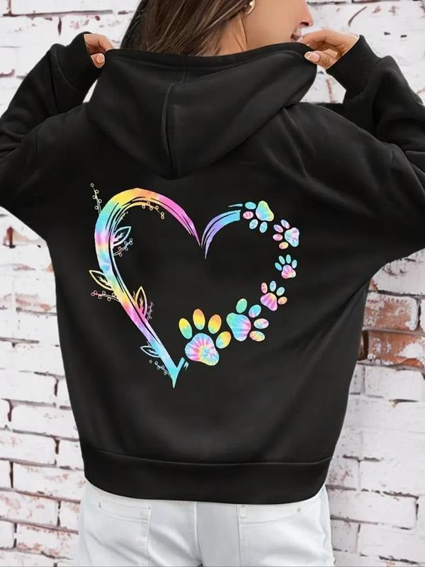 Women'WB shield Heart & Paw Print TNF Lined Hoodie, Fashion Casual Drawstring Pocket Hooded Sweatshirt for Daily Holiday...