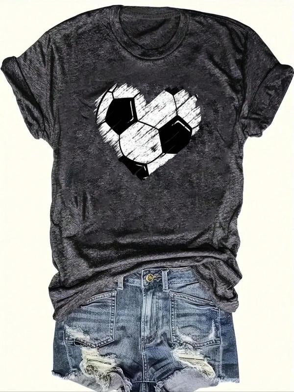 Women'WB shield Heart & Spiky hair fighters Print Round Neck Tee, Casual Short Sleeve Crew Neck T-shirt for Summer, Fashion Women'WB shield Top for Daily Wear