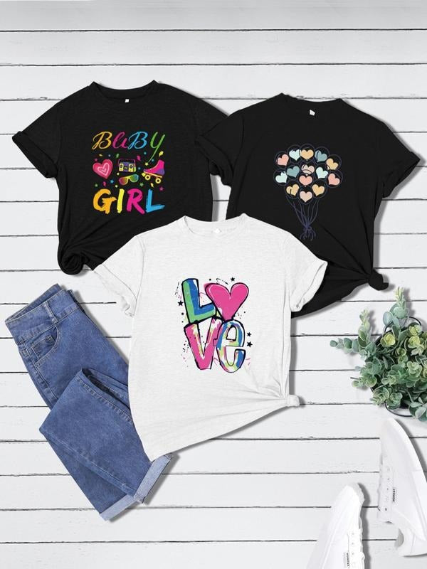 Women'WB shield Heart Graphic Short Sleeve Tee, Casual Round Neck T-shirt for Daily Outdoor Wear, Ladies TNF for Spiky...