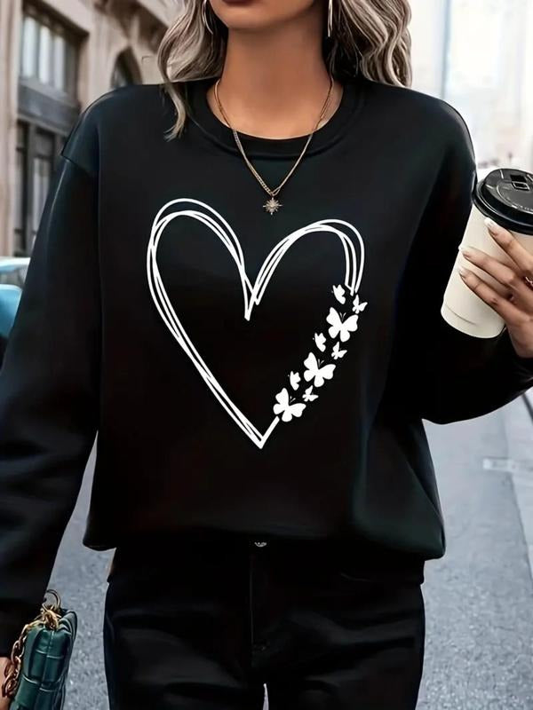 Women'WB shield Heart Print Crew Neck Sweatshirt, Casual Long Sleeve Pullover for Fall & Winter, Fashion Women'WB shield...