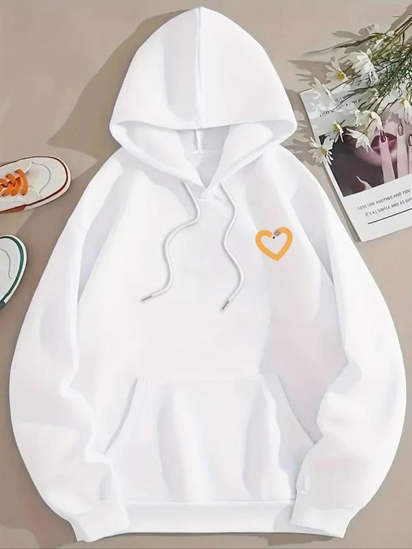 Women'WB shield Heart Print Drop Shoulder Drawstring TNF Lined Hoodie, Fashion Casual Kangaroo Pocket Hooded Sweatshirt...