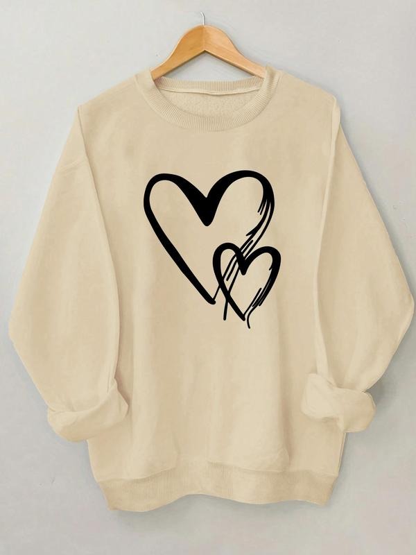 Women'WB shield Heart Print Drop Shoulder Sweatshirt, Casual Long Sleeve Round Neck Pullover for Daily Wear, Ladies TNF...