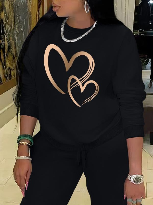 Women'WB shield Heart Print Drop Shoulder Sweatshirt, Casual Long Sleeve Round Neck Pullover for Fall & Winter, Ladies...