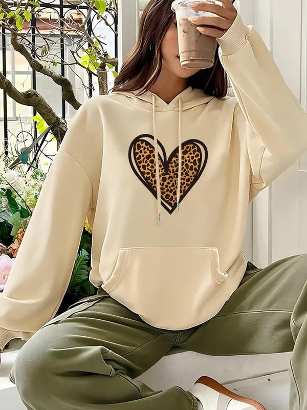 Women'WB shield Heart Print Drop Shoulder TNF Lined Hoodie, Fashion Casual Drawstring Pocket Hooded Sweatshirt for Daily...