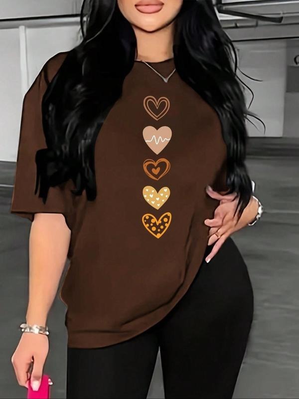 Women'WB shield Heart Print Round Neck Graphic Tee, Trendy Casual Short Sleeve T-shirt for Daily Wear, Ladies Summer...