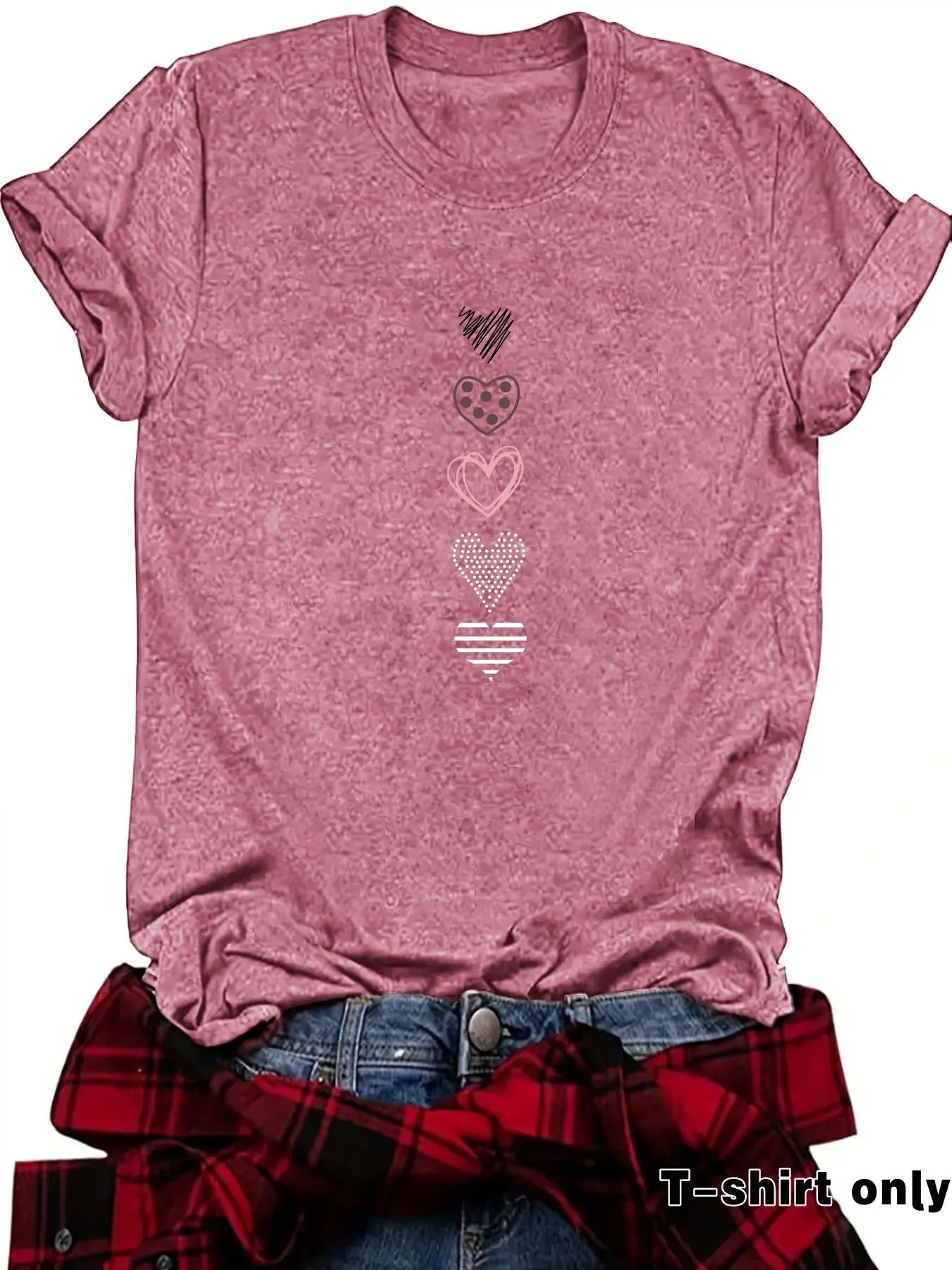 Women'WB shield Heart Print Round Neck Tee, Casual Short Sleeve Crew Neck T-Shirt for Summer, Fashion Women'WB shield Top...