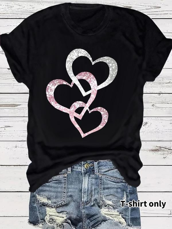 Women'WB shield Heart Print Round Neck Tee, Vintage Trendy Casual Short Sleeve T-shirt for Daily Wear, Ladies Summer, Top...