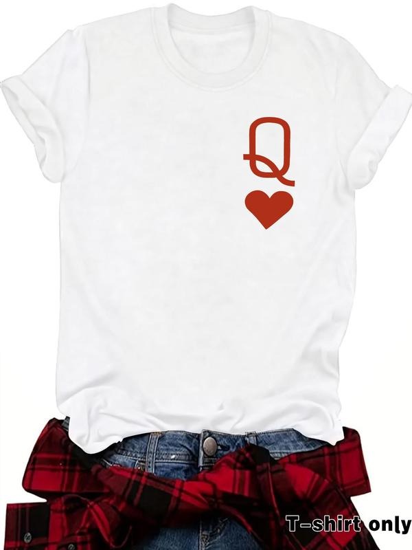 Women'WB shield Heart Print Round Neck Tee, Vintage Trendy Casual Short Sleeve T-shirt for Daily Wear, Ladies Summer, Top...