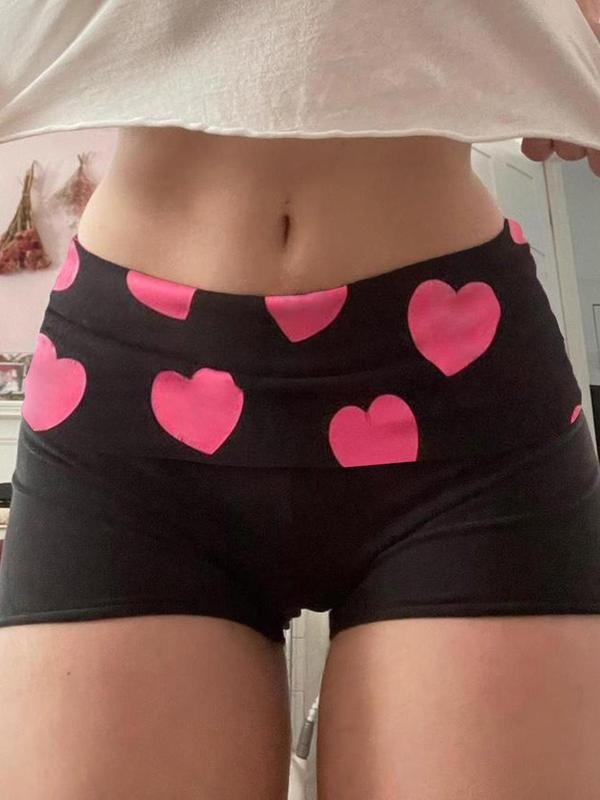 Women'WB shield Heart Print Tiered Breathing styles Skinny Shorts, Casual Comfy Breathable Shorts for Daily Wear, Ladies...