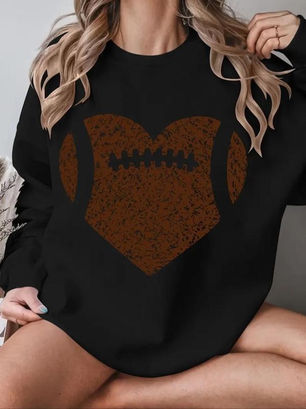 Women'WB shield Heart Rugby Print Round Neck Pullover, Casual Long Sleeve Crew Neck Sweatshirt for Spring & Fall, Fashion...
