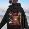 Women'WB shield Highland Cow & Letter Print Drop Shoulder Long Sleeve Hoodie, Fashion Casual Drawstring Pocket Hooded Sweatshirt for Daily Holiday Outdoor Wear, Women Clothing for Fall & Winter