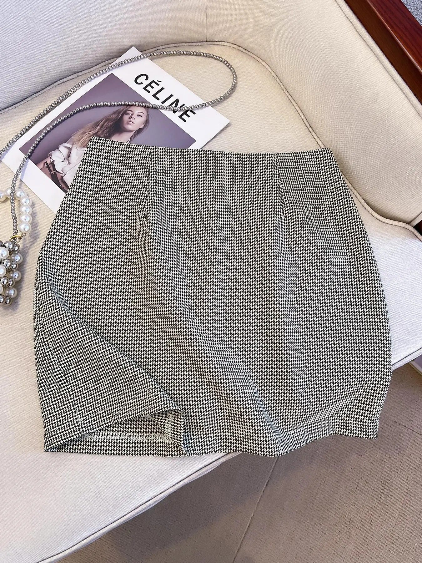 Women'WB shield Houndstooth Print Skirt, Fashion Casual Skirt for Daily Outdoor Wear, Ladies Bottoms for Spiky hair...