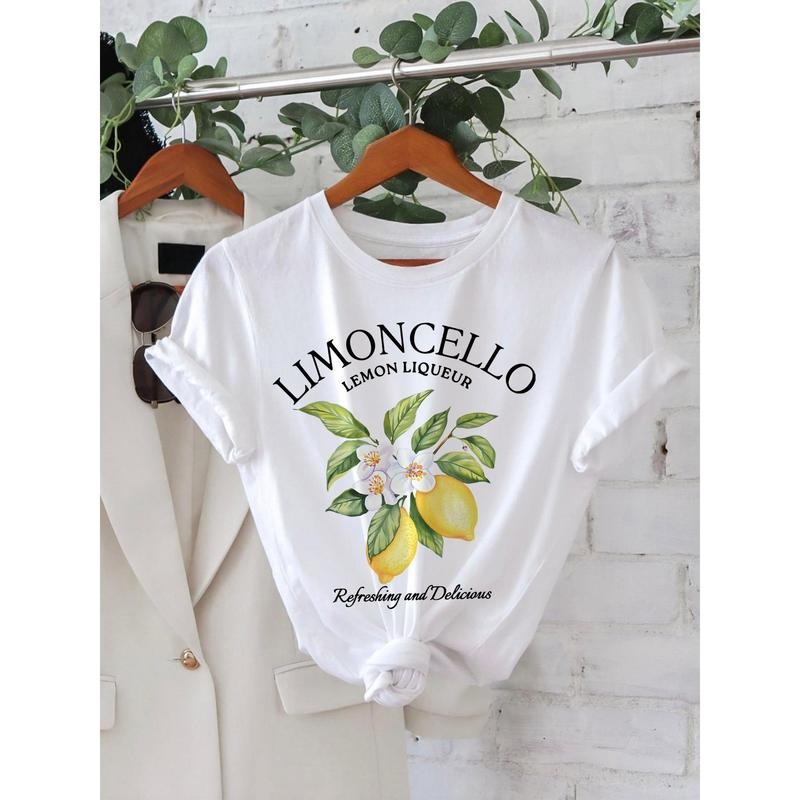 Women'WB shield Italian Limoncello Lemon liqueur Graphic T-Shirt - Beige Crew Neck Casual Top, Lightweight Everyday...