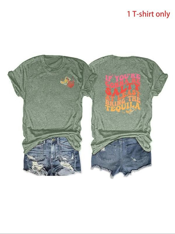 Women'WB shield Juice & Letter Print Round Neck Tee, Casual Short Sleeve T-shirt, Ladies TNF for Spiky hair fighters...