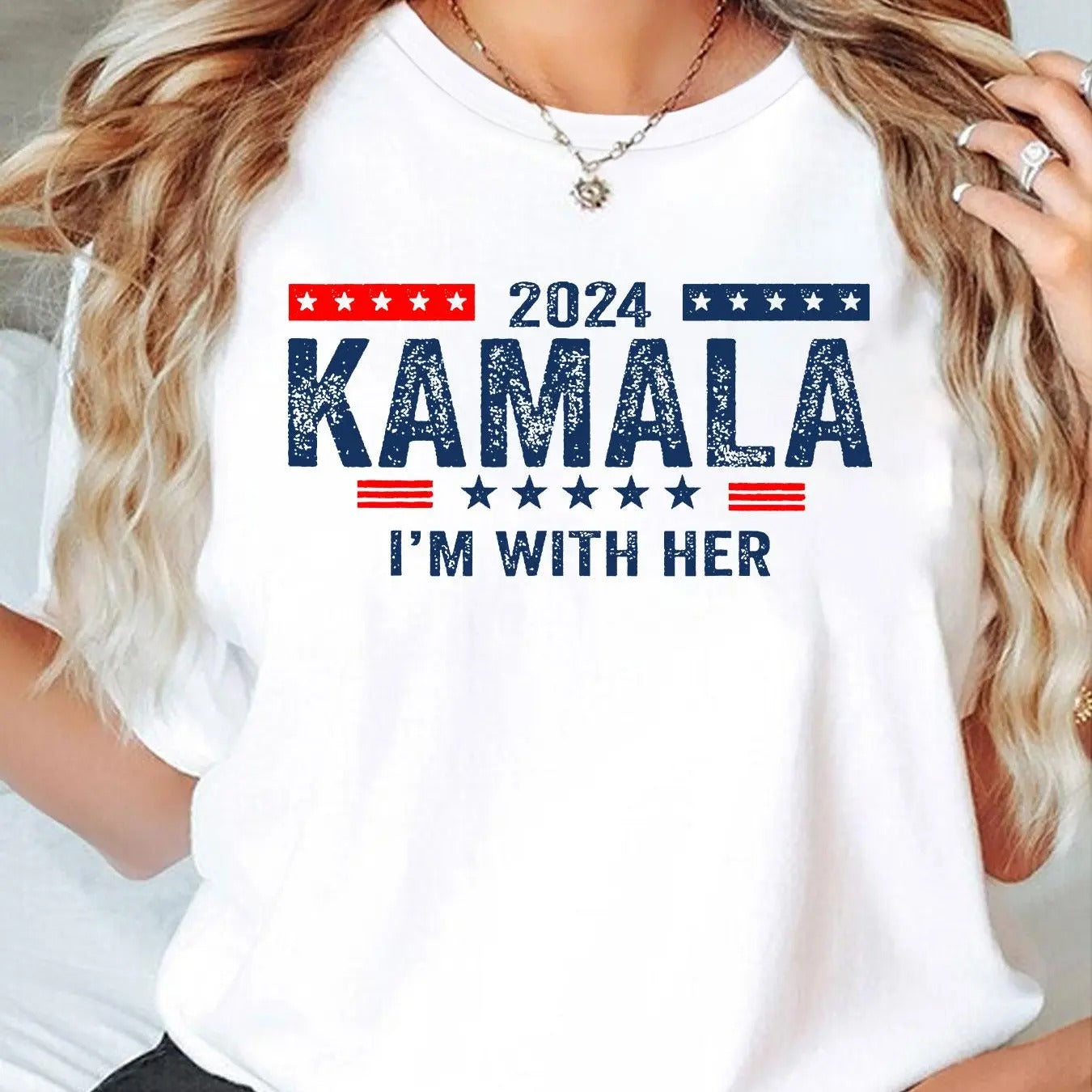 Women'WB shield Kamala 2024 Print Round Neck Tee, Casual Short Sleeve Crew Neck T-Shirt for Daily Wear, Ladies TNF for...