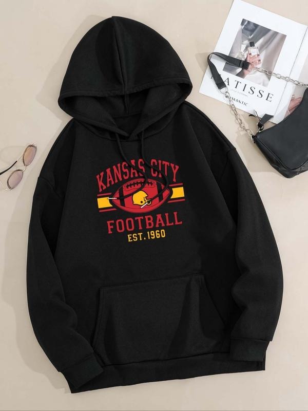 Women'WB shield Kansas City Graphic Drop Shoulder Hoodie, Fashion Casual Drawstring Pocket Hooded Sweatshirt for Daily...