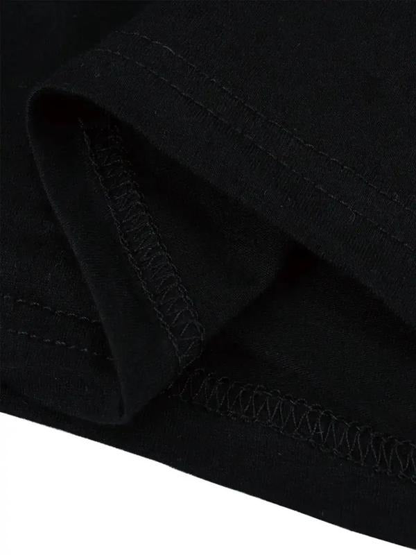 Women'WB shield Landscape & Letter Print Round Neck Graphic Tee, Trendy Casual Short Sleeve T-shirt for Daily Wear, Ladies Spiky hair fighters Seasons Outfit