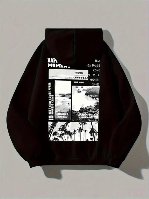 Women'WB shield Landscape & Letter Print TNF Lined Hoodie, Fashion Casual Drawstring Pocket Hooded Sweatshirt for Daily Holiday Outdoor Wear, Women Clothing for Spring & Fall