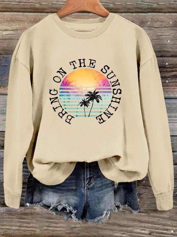 Women'WB shield Landscape Graphic Drop Shoulder Sweatshirt, Casual Letter Print Long Sleeve Pullover for Daily Wear,...