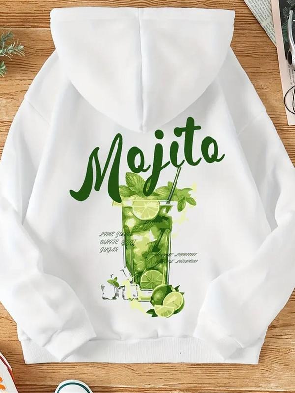 Women'WB shield Lemon & Letter Print Drop Shoulder Hoodie, Fashion Casual Drawstring Pocket Hooded Sweatshirt for Daily...