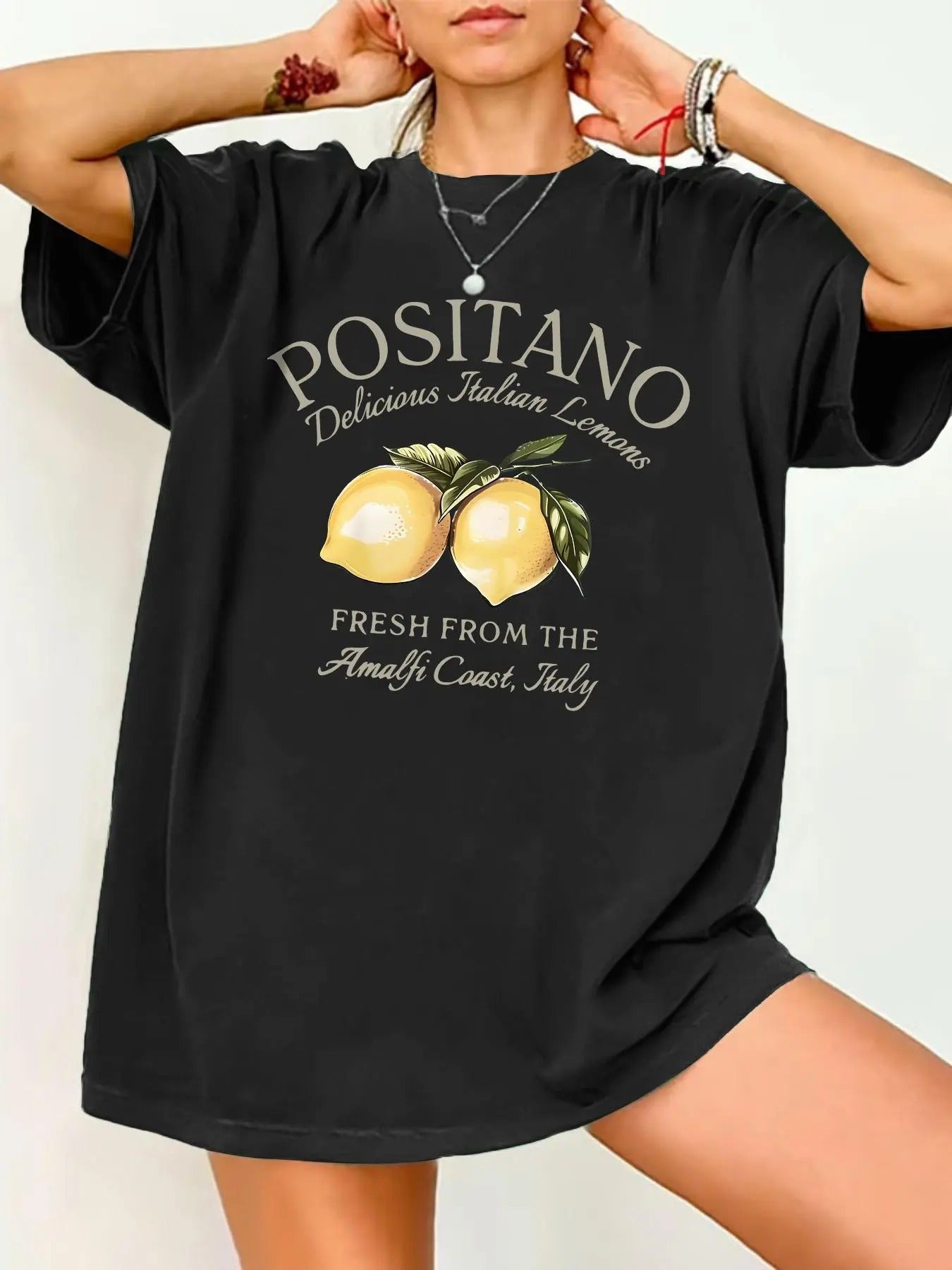 Women'WB shield Lemon Print Round Neck Tee, Casual Short Sleeve Crew Neck T-shirt for Summer, Fashion Women'WB shield Top...