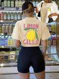 Women'WB shield Lemon Print Round Neck Tee, Fashion Casual Letter Graphic Crew Neck T-Shirt for Daily Holiday Vacation Outdoor Wear, Ladies TNF for Summer, Top