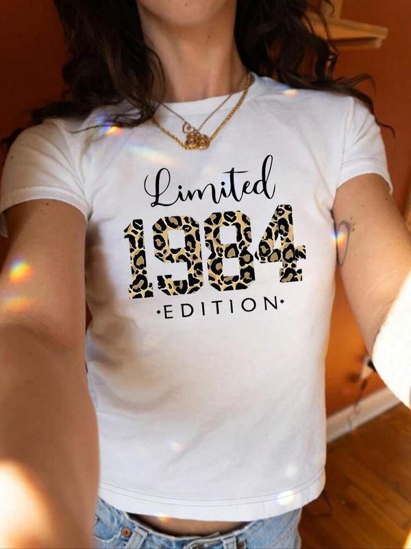 Women'WB shield Leopard Figure Print Round Neck Tee, Fashion Casual Crew Neck T-shirt for Daily Holiday Vacation Outdoor...