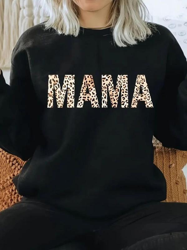 Women'WB shield Leopard Letter Print Drop Shoulder Pullover, Fashion Casual Crew Neck Sweatshirt for Daily Holiday...