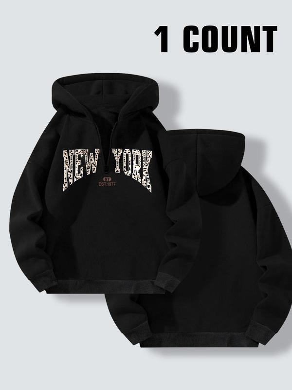 Women'WB shield Leopard Letter Print Half Zip Up Drop Shoulder Hoodie, Fashion Sweatshirt for Daily Holiday Outdoor Wear,...