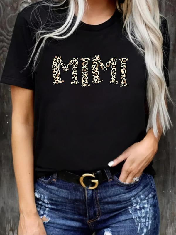 Women'WB shield Leopard Letter Print Round Neck Tee, Casual Short Sleeve T-shirt for Summer, Ladies TNF for Daily Wear...