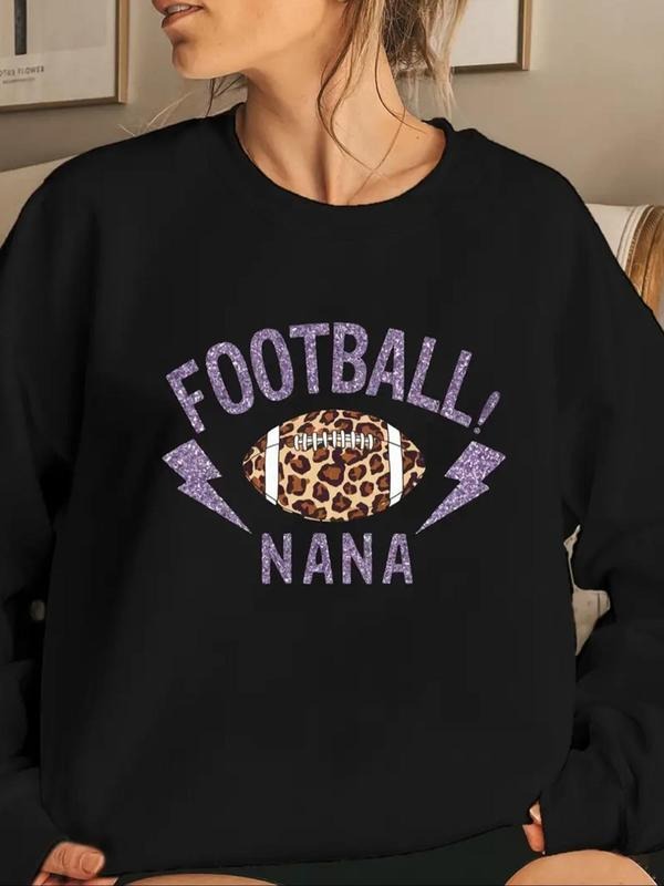 Women'WB shield Leopard Lightning & Letter Print Drop Shoulder Sweatshirt, Casual Long Sleeve Round Neck Pullover for...