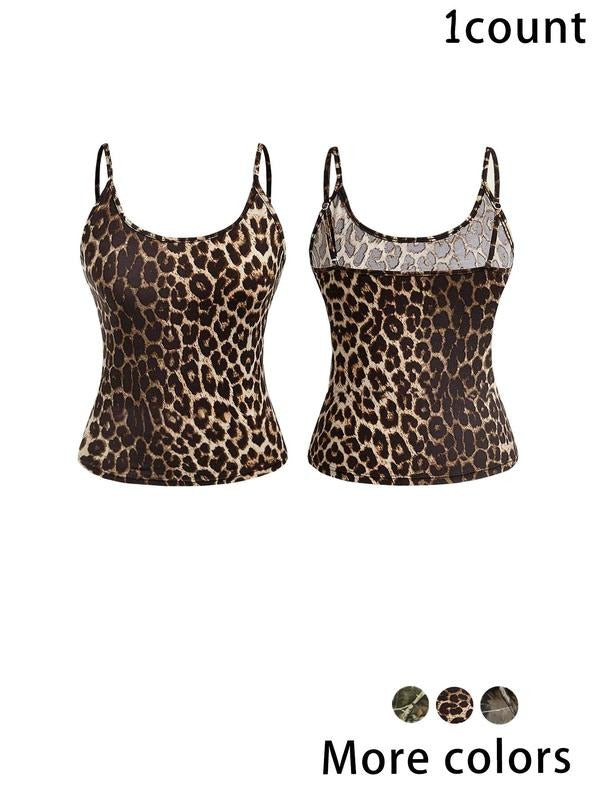 Women'WB shield Leopard Print Cami Top, Casual Sleeveless Spaghetti Strap Top for Summer, Ladies TNF for Daily Wear...
