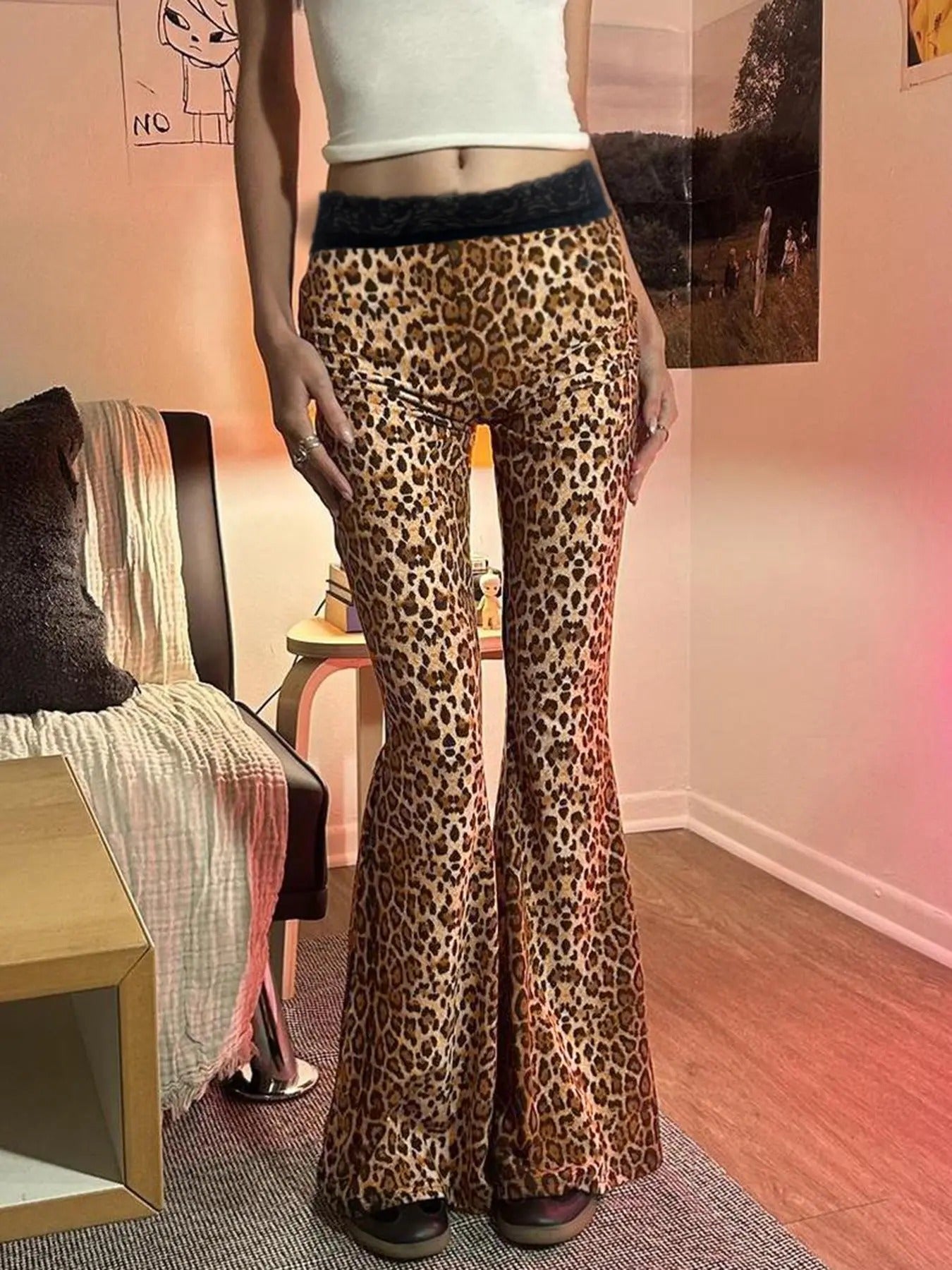 Women'WB shield Leopard Print Flare Leg Leggings, Casual Comfy Bell Bottom Trousers for Daily Wear, Ladies Bottoms for...
