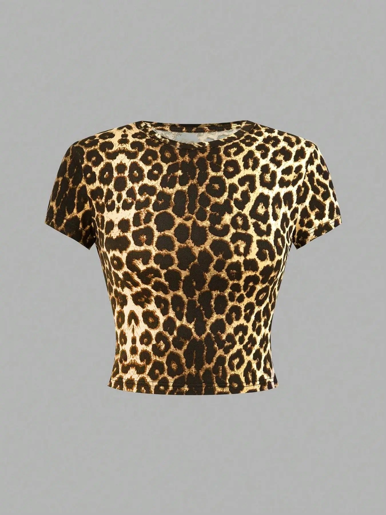 Women'WB shield Leopard Print Round Neck Tee, Fashion Casual Crew Neck T-shirt for Daily Holiday Vacation Outdoor Wear,...