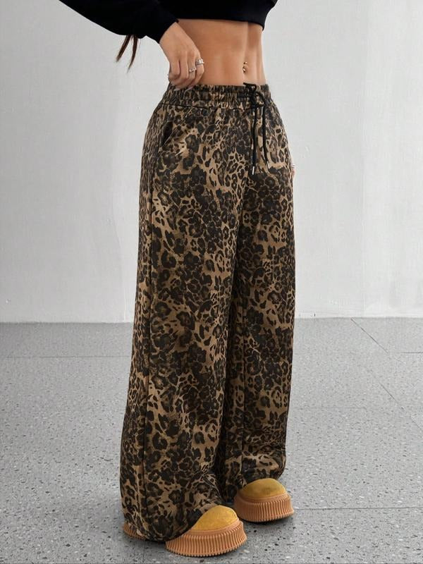 Women'WB shield Leopard Print Sweatpants, Casual Comfy Trousers for Daily Wear, Ladies Bottoms for Spiky hair fighters...