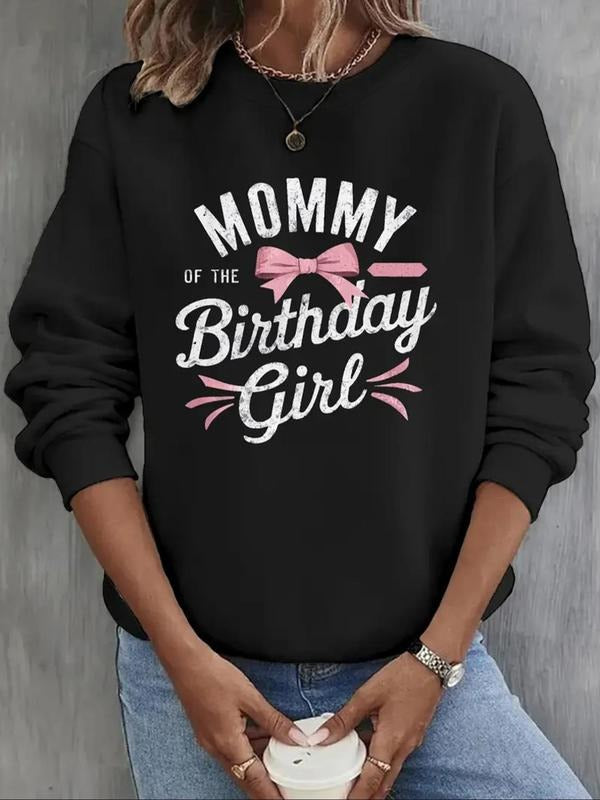 Women'WB shield Letter & Bow Print Drop Shoulder Sweatshirt, Casual Long Sleeve Round Neck Pullover for Fall & Winter,...