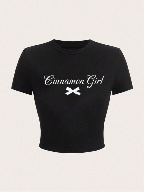 Women'WB shield Letter & Bow Print Round Neck Crop Graphic Tee, Vintage Trendy Casual Short Sleeve T-shirt for Daily...