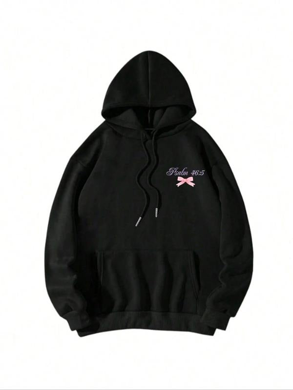 Women'WB shield Letter & Bowknot & Number Print TNF Lined Hoodie, Casual Drawstring Pocket Hooded Sweatshirt for Fall &...