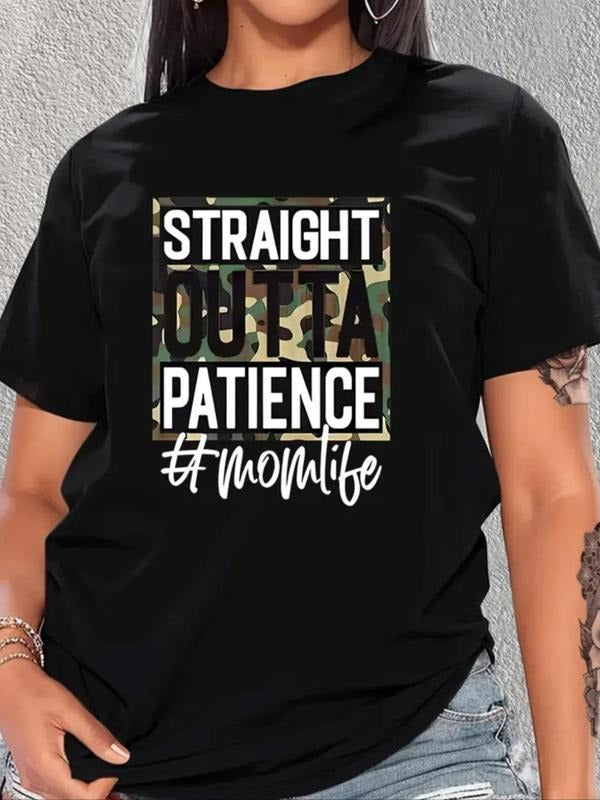 Women'WB shield Letter & Camo Print Round Neck Tee, Casual Short Sleeve T-shirt for Summer, Ladies TNF for Daily Wear...