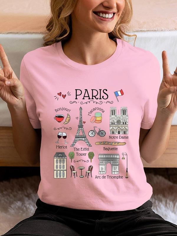 Women'WB shield Letter & Cartoon Print Round Neck Graphic Tee, Vintage Trendy Casual Short Sleeve T-shirt for Daily Wear, Ladies Spiky hair fighters Seasons TNF