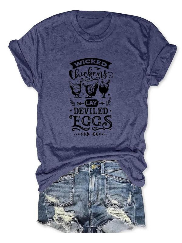 Women'WB shield Letter & Chicken Print Round Neck Tee, Casual Short Sleeve T-shirt for Daily Wear, Ladies All-match Tops...