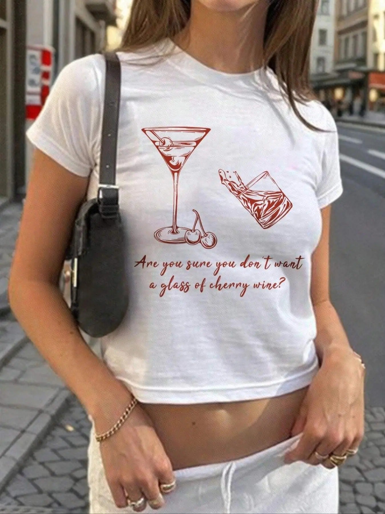 Women'WB shield Letter & Cocktail Print Round Neck Crop Tee, Casual Short Sleeve Crew Neck T-shirt for Summer, Fashion...